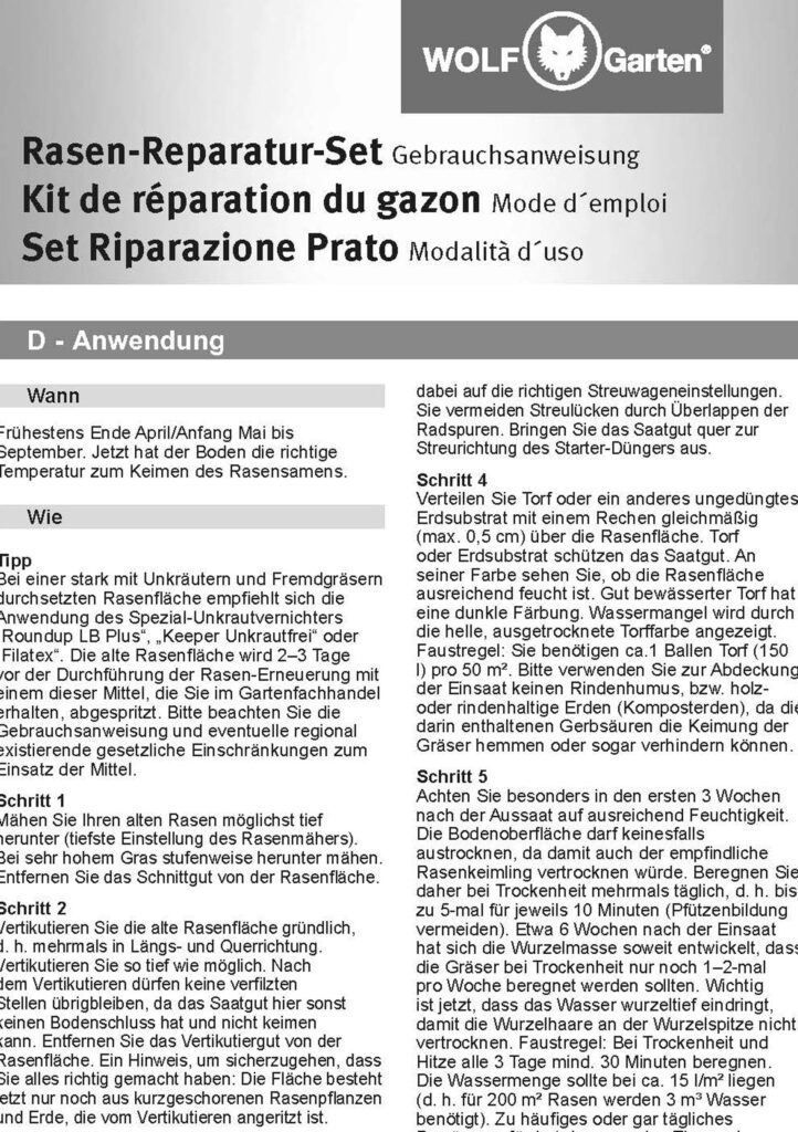 Anleitung Rasen-Reparatur-Set